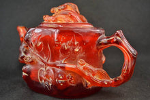 Load image into Gallery viewer, 7.15''L- Chinese Natural Antique Exquisite GEOMANTIC AMBER Handcarved Sculpture Lucky Teapot Statue