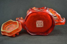 Load image into Gallery viewer, 7.15''L- Chinese Natural Antique Exquisite GEOMANTIC AMBER Handcarved Sculpture Lucky Teapot Statue