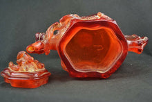 Load image into Gallery viewer, 7.15''L- Chinese Natural Antique Exquisite GEOMANTIC AMBER Handcarved Sculpture Lucky Teapot Statue