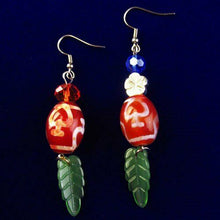 Load image into Gallery viewer, 10% OFF- A Pair of Vintage Beautiful Heaven Eye Red Bead Green Jade Leaf Silver Earrings D18766
