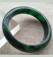 Load image into Gallery viewer, 57/58/59mm Certified Natural Green Black Jadeite Emerald A Jade HandCarved Bracelet Bangle X165