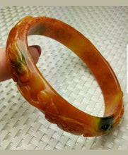 Load image into Gallery viewer, 56/57/58mm Certified Natural Red Orange Yellow Jadeite Emerald A Jade HandCarved Rabbit Coin Bracelet Bangle GX3149