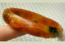 Load image into Gallery viewer, 56/57/58mm Certified Natural Red Orange Yellow Jadeite Emerald A Jade HandCarved Rabbit Coin Bracelet Bangle GX3149