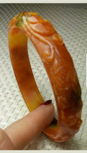 Load image into Gallery viewer, 56/57/58mm Certified Natural Red Orange Yellow Jadeite Emerald A Jade HandCarved Rabbit Coin Bracelet Bangle GX3149