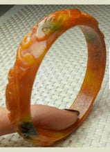 Load image into Gallery viewer, 56/57/58mm Certified Natural Red Orange Yellow Jadeite Emerald A Jade HandCarved Rabbit Coin Bracelet Bangle GX3149