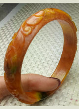 Load image into Gallery viewer, 56/57/58mm Certified Natural Red Orange Yellow Jadeite Emerald A Jade HandCarved Rabbit Coin Bracelet Bangle GX3149