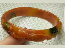 Load image into Gallery viewer, 56/57/58mm Certified Natural Red Orange Yellow Jadeite Emerald A Jade HandCarved Rabbit Coin Bracelet Bangle GX3149