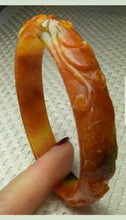 Load image into Gallery viewer, 56/57/58mm Certified Natural Red Orange Yellow Jadeite Emerald A Jade HandCarved Rabbit Coin Bracelet Bangle GX3149