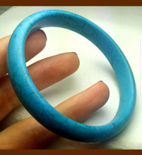 Load image into Gallery viewer, 60/61/62mm Certified Natural Blue Turquoise HandCarved Bracelet Bangle A1940