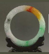 Load image into Gallery viewer, 57/58/59mm Certified Natural 3 Color Jadeite Emerald A Jade HandCarved Flower Round Bracelet Bangle A1940