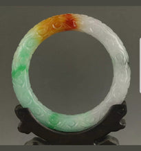 Load image into Gallery viewer, 57/58/59mm Certified Natural 3 Color Jadeite Emerald A Jade HandCarved Flower Round Bracelet Bangle A1940