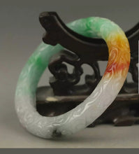 Load image into Gallery viewer, 57/58/59mm Certified Natural 3 Color Jadeite Emerald A Jade HandCarved Flower Round Bracelet Bangle A1940