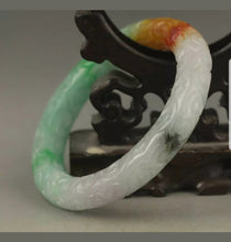Load image into Gallery viewer, 57/58/59mm Certified Natural 3 Color Jadeite Emerald A Jade HandCarved Flower Round Bracelet Bangle A1940