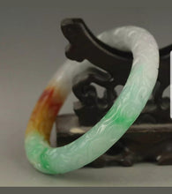 Load image into Gallery viewer, 57/58/59mm Certified Natural 3 Color Jadeite Emerald A Jade HandCarved Flower Round Bracelet Bangle A1940
