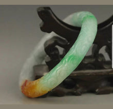 Load image into Gallery viewer, 57/58/59mm Certified Natural 3 Color Jadeite Emerald A Jade HandCarved Flower Round Bracelet Bangle A1940