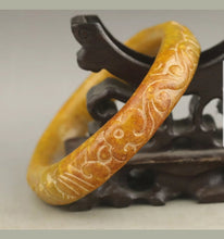 Load image into Gallery viewer, 59/60/61mm Certified Natural Red Yellow Jadeite Emerald A Jade HandCarved Dragon Bracelet Bangle A1940