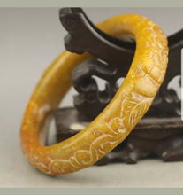 Load image into Gallery viewer, 59/60/61mm Certified Natural Red Yellow Jadeite Emerald A Jade HandCarved Dragon Bracelet Bangle A1940