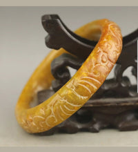 Load image into Gallery viewer, 59/60/61mm Certified Natural Red Yellow Jadeite Emerald A Jade HandCarved Dragon Bracelet Bangle A1940