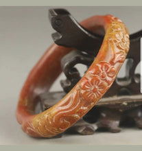 Load image into Gallery viewer, 60/61/62mm Certified Natural Red Yellow Jadeite Emerald A Jade HandCarved Flower Bracelet Bangle A1940