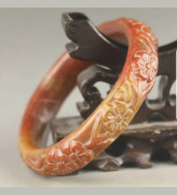 Load image into Gallery viewer, 60/61/62mm Certified Natural Red Yellow Jadeite Emerald A Jade HandCarved Flower Bracelet Bangle A1940