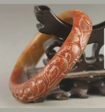 Load image into Gallery viewer, 60/61/62mm Certified Natural Red Yellow Jadeite Emerald A Jade HandCarved Flower Bracelet Bangle A1940