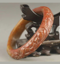 Load image into Gallery viewer, 60/61/62mm Certified Natural Red Yellow Jadeite Emerald A Jade HandCarved Flower Bracelet Bangle A1940