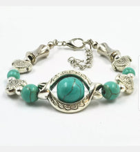 Load image into Gallery viewer, 56-77mm(7 1/2''-10'') Natural Blue Turquoise HandCrafted Silver Fish Bead Adjustable Bracelet