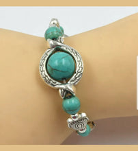 Load image into Gallery viewer, 56-77mm(7 1/2''-10'') Natural Blue Turquoise HandCrafted Silver Fish Bead Adjustable Bracelet