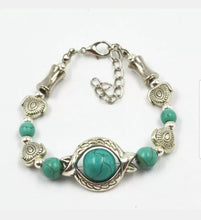 Load image into Gallery viewer, 56-77mm(7 1/2''-10'') Natural Blue Turquoise HandCrafted Silver Fish Bead Adjustable Bracelet