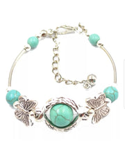 Load image into Gallery viewer, 56-77mm(7 1/2''-10'') Natural Blue Turquoise HandCrafted Silver Butterfly Adjustable Bracelet