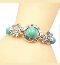 Load image into Gallery viewer, 56-77mm(7 1/2''-10'') Natural Blue Turquoise HandCrafted Silver Butterfly Adjustable Bracelet