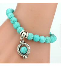 Load image into Gallery viewer, 56-77mm(7 1/2''-10'') Natural Blue Turquoise HandCrafted Silver Fish Bead Adjustable Bracelet