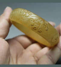 Load image into Gallery viewer, 57/58/59mm Certified Natural Red Yellow Jadeite Emerald A Jade HandCarved Ancient Dragon Bracelet Bangle A1940