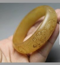 Load image into Gallery viewer, 57/58/59mm Certified Natural Red Yellow Jadeite Emerald A Jade HandCarved Ancient Dragon Bracelet Bangle A1940