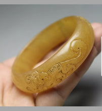 Load image into Gallery viewer, 57/58/59mm Certified Natural Red Yellow Jadeite Emerald A Jade HandCarved Ancient Dragon Bracelet Bangle A1940