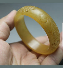 Load image into Gallery viewer, 57/58/59mm Certified Natural Red Yellow Jadeite Emerald A Jade HandCarved Ancient Dragon Bracelet Bangle A1940