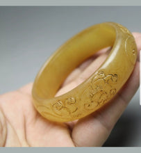 Load image into Gallery viewer, 57/58/59mm Certified Natural Red Yellow Jadeite Emerald A Jade HandCarved Ancient Dragon Bracelet Bangle A1940
