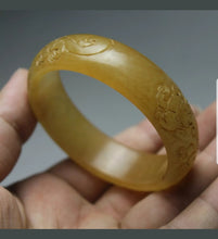 Load image into Gallery viewer, 57/58/59mm Certified Natural Red Yellow Jadeite Emerald A Jade HandCarved Ancient Dragon Bracelet Bangle A1940