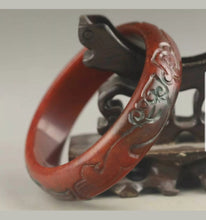Load image into Gallery viewer, 60/61/62mm Certified Natural Red Jadeite Emerald A Jade HandCarved Ancient Dragon Bracelet Bangle A1940