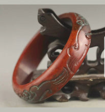 Load image into Gallery viewer, 60/61/62mm Certified Natural Red Jadeite Emerald A Jade HandCarved Ancient Dragon Bracelet Bangle A1940