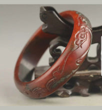Load image into Gallery viewer, 60/61/62mm Certified Natural Red Jadeite Emerald A Jade HandCarved Ancient Dragon Bracelet Bangle A1940