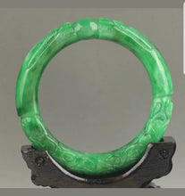 Load image into Gallery viewer, 57/58/59mm Certified Natural Green Jadeite Emerald A Jade HandCarved Dragon Round Bracelet Bangle A-90