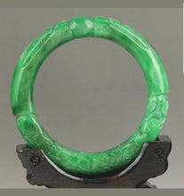 Load image into Gallery viewer, 57/58/59mm Certified Natural Green Jadeite Emerald A Jade HandCarved Dragon Round Bracelet Bangle A-90