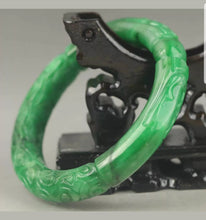 Load image into Gallery viewer, 57/58/59mm Certified Natural Green Jadeite Emerald A Jade HandCarved Dragon Round Bracelet Bangle A-90
