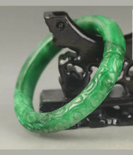 Load image into Gallery viewer, 57/58/59mm Certified Natural Green Jadeite Emerald A Jade HandCarved Dragon Round Bracelet Bangle A-90