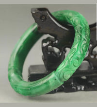 Load image into Gallery viewer, 57/58/59mm Certified Natural Green Jadeite Emerald A Jade HandCarved Dragon Round Bracelet Bangle A-90