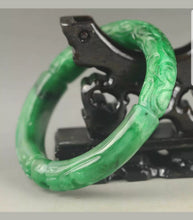 Load image into Gallery viewer, 57/58/59mm Certified Natural Green Jadeite Emerald A Jade HandCarved Dragon Round Bracelet Bangle A-90