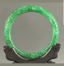 Load image into Gallery viewer, 56/57/58mm Certified Natural Green Jadeite Emerald A Jade HandCarved Double Dragons Round Bracelet Bangle A-89