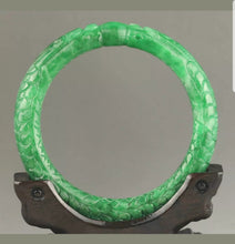 Load image into Gallery viewer, 56/57/58mm Certified Natural Green Jadeite Emerald A Jade HandCarved Double Dragons Round Bracelet Bangle A-89