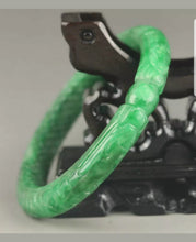 Load image into Gallery viewer, 56/57/58mm Certified Natural Green Jadeite Emerald A Jade HandCarved Double Dragons Round Bracelet Bangle A-89